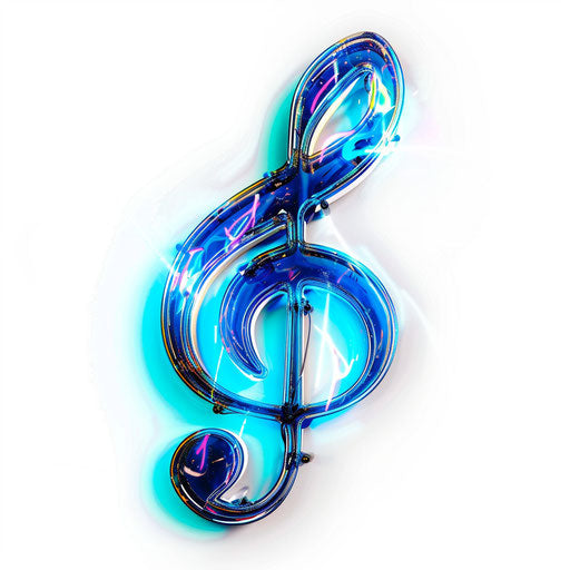Electric blue G clef glowing on white background