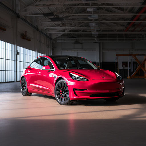 Vivid cherry red of Tesla model 3