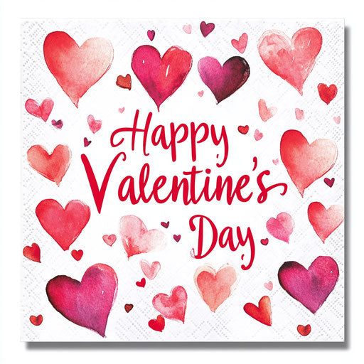 Happy Valentine's Day with pink and maroon hearts