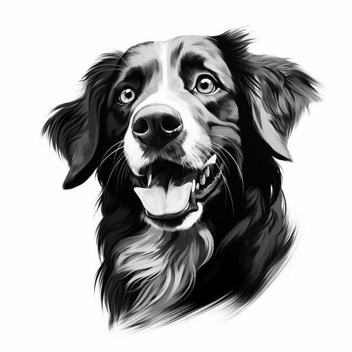 Black and white dog design illustration with strong facial expression