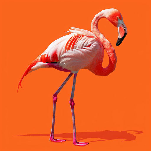 Realistic flamingo illustration on bold orange backdrop