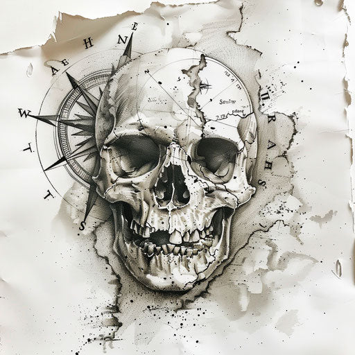 Guided exploration: skull, compass, and map tattoo