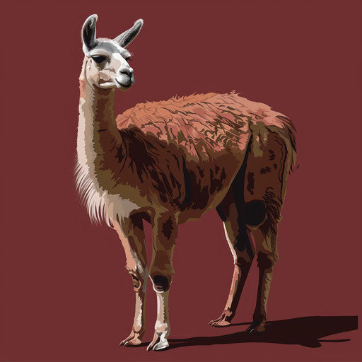 Flat deep maroon background with realistic lama clipart