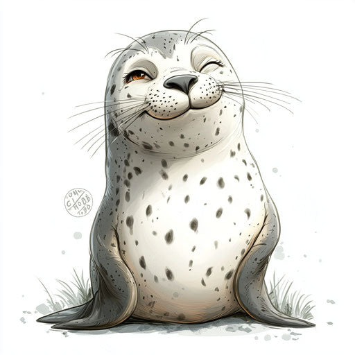 Humorous caricature of a seal with human characteristics