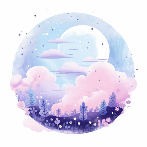 Pastel-colored moon illustration on white background