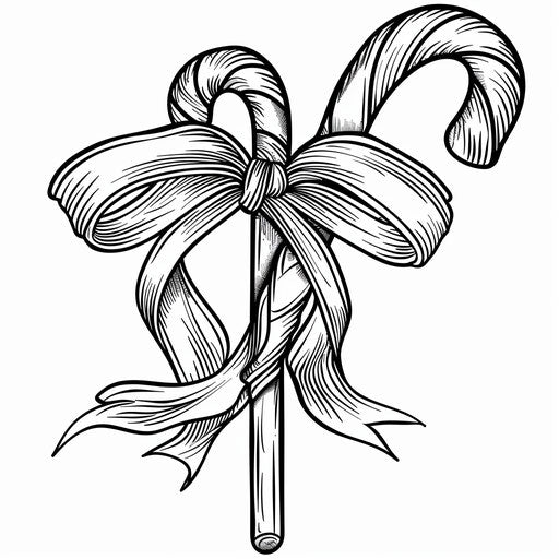 Striped candy tied with a festive ribbon. Coloring book page
