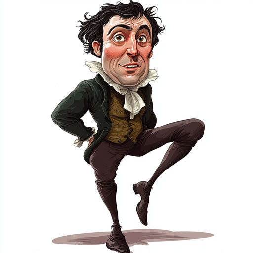 Humorous caricature of a Robert Burns caricature clipart with human characteristics, exaggerated rosy cheeks, long legs, plain background, vibrant colors, cartoon style, surprised, high-resolution, no background, isolated -c 40