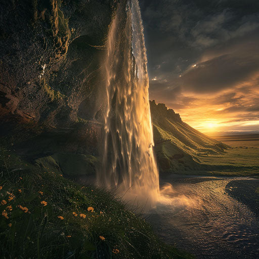 Waterfall in Iceland in a dramatic landscape