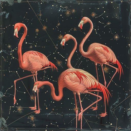 Flamingos as constellations in the night sky