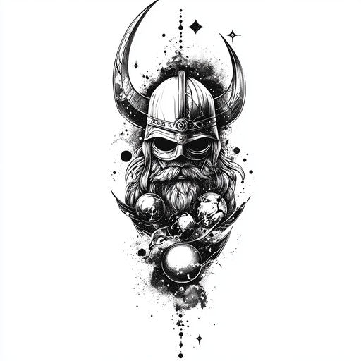 Impressive surreal Viking sleeve tattoo sketch