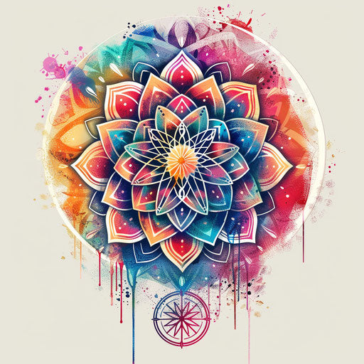 Flat tattoo sketch of the Flower of Life, vibrant colors