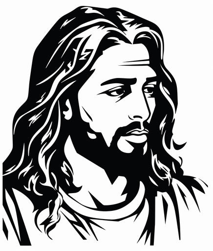 Jesus face outline in black and white, vector illustration