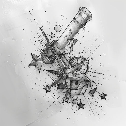 Celestial navigation tattoo sketch, stars and sextant