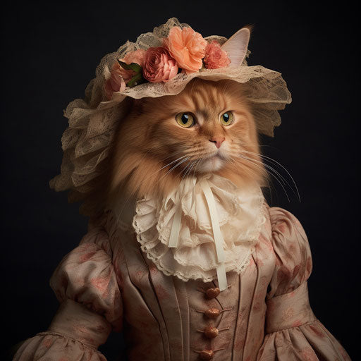 Ginger cat dressed as a woman