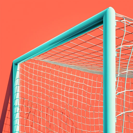 Realistic soccer goal clipart on vibrant coral background