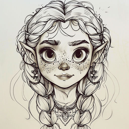 Charming flat tattoo sketch of a cartoon Freya