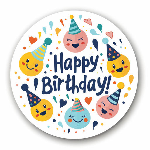 Happy birthday with smiley faces and party hats