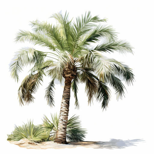 Palm tree illustration in the style of an oil painting, on white background