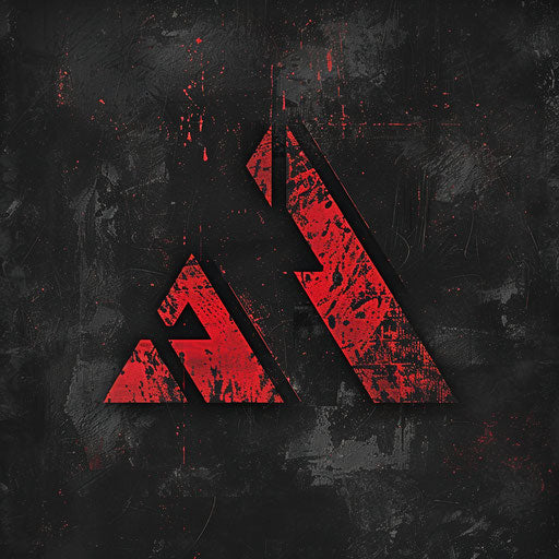 Examples of logos with rugged textures and bold fonts, black and red tones