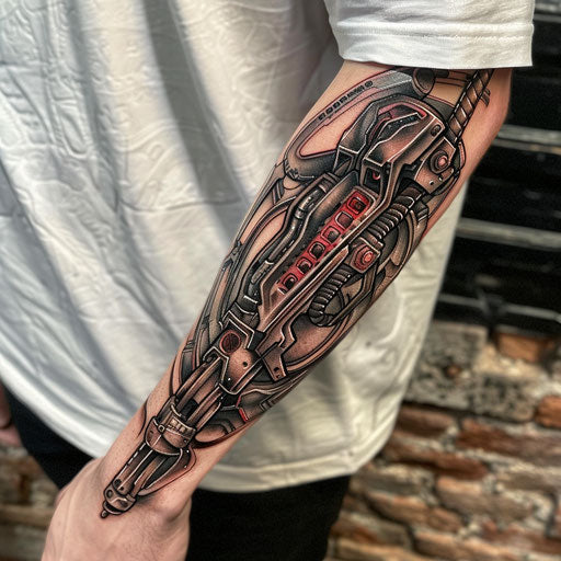 Stunning tattoos for men with a biomechanical arm