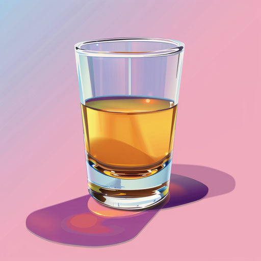 Realistic shot glass on random color background