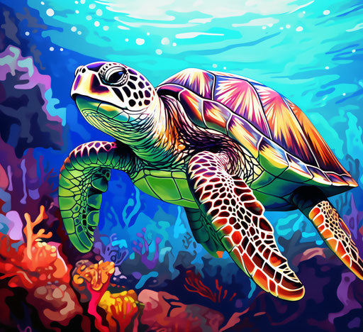 Colorful turtle drawing on white with unique art style