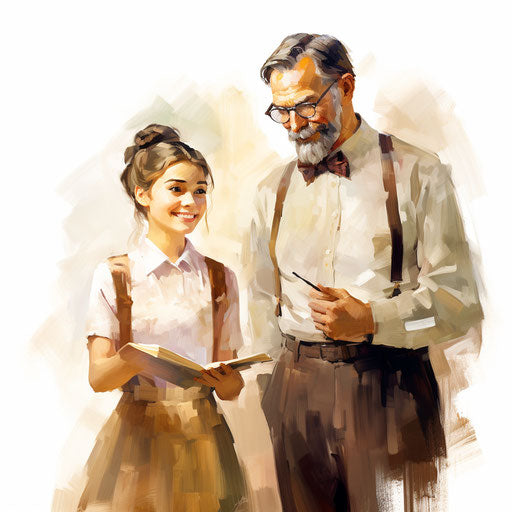 Teacher and student clipart in Oil painting style