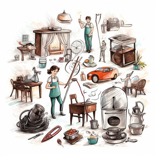 Household tasks illustration in Chiaroscuro Art style