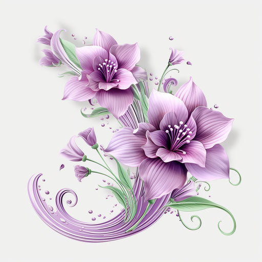 Transparent flowers in light green and violet