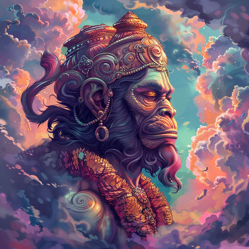 Modern Hanuman tattoo on backdrop of vibrant clouds