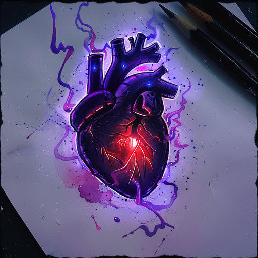 Stylized neon heart with red and purple lights