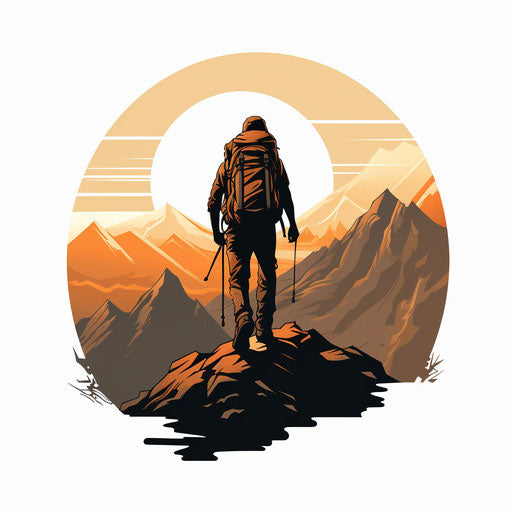 Hiking in Chiaroscuro Art on white background