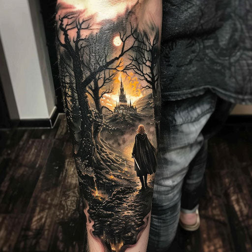 Middle-earth scene tattoo for men