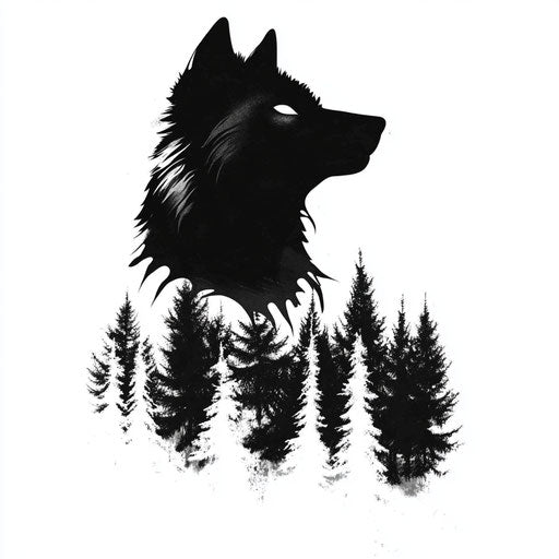Minimalist black ink wolf silhouette on pure white background