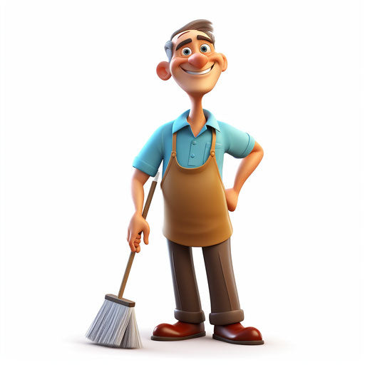 Minimalist janitor clipart on white background