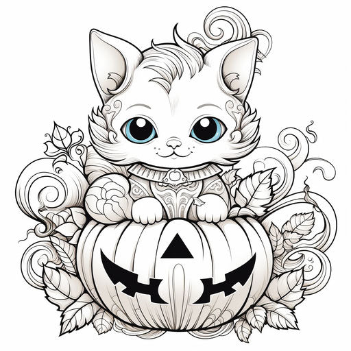 Kitten in pumpkin, accurate and detailed, toyism style