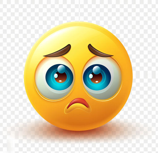 Sad emoji clipart, yellow circle with two blue eyes