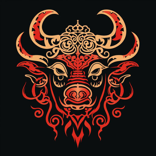 The tattoo of a bull symbol, in the style of mystic symbolism