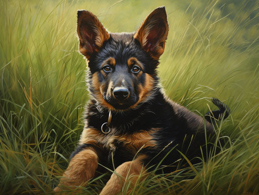German shepherd puppy in the soft grass