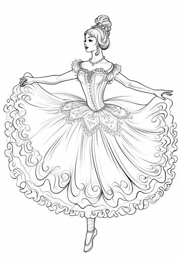 A fairy ballerina on coloring pages, baroque classicism style, arabesque 23:33