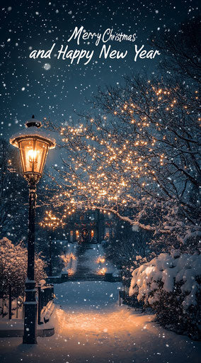 Merry Christmas and Happy New Year Through the Snow