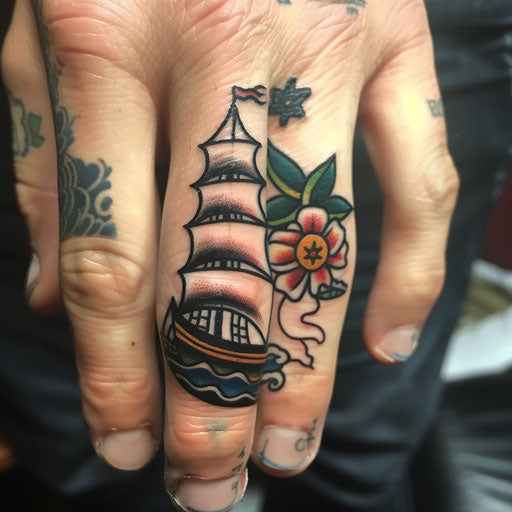 Nautical themed ring finger tattoos