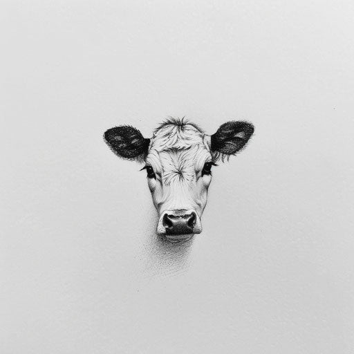 Minimalist cow tattoo on bright white background