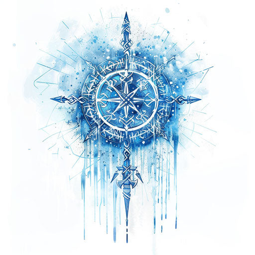 Frosty Viking compass - flat clipart style in cool blue