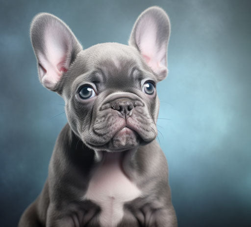 Baby French Bulldog with blue eyes, hazy dreamlike style