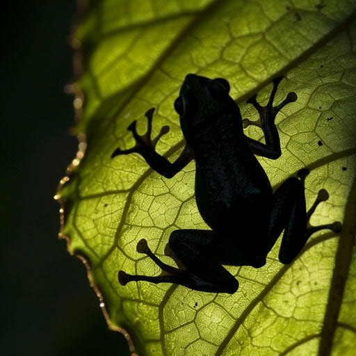 Frog's shadow on leaf, artistic interpretation of shapes and nature
