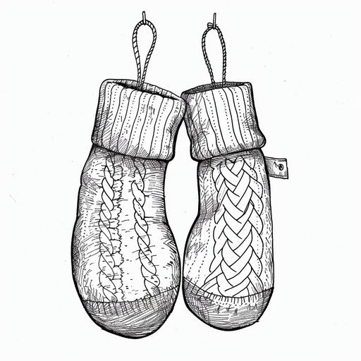Pair of mittens hanging. Coloring book page