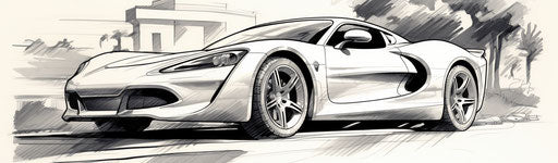 Car coloring page, cobra style, exacting precision