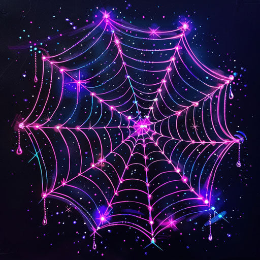Neon spider web with sparkling dewdrops sketch