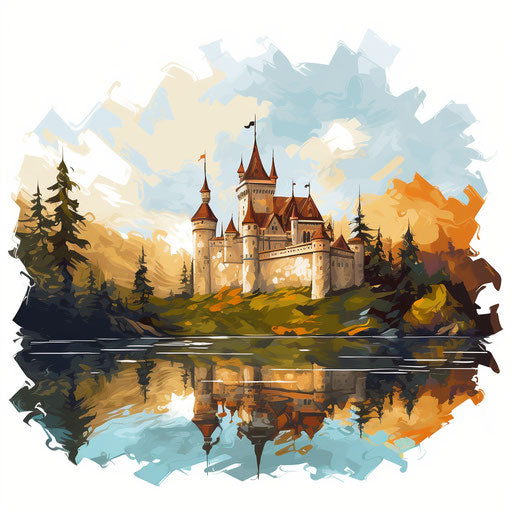 Castle clipart in the style of oil painting, on white background